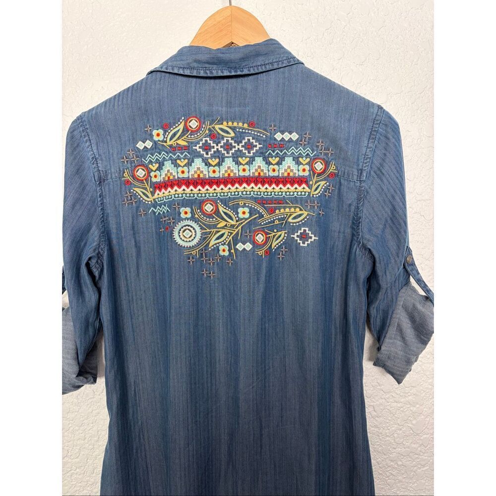 Overland Carly Embroidered Tencel Shirt Dress in River Blue Size XS - Picture 6 of 12